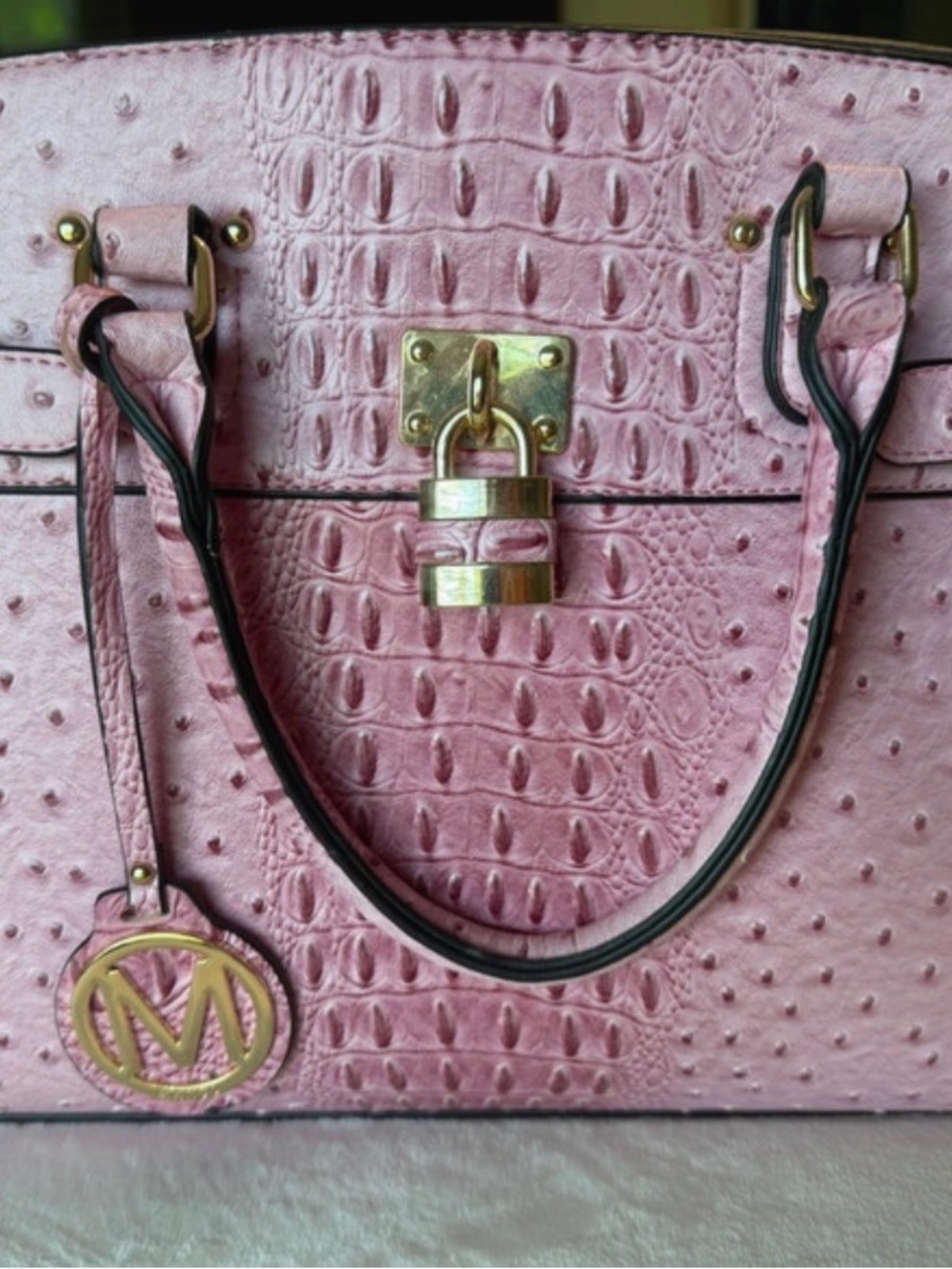 Dasein Pink Embossed Croc Satchel with Gold Hardware